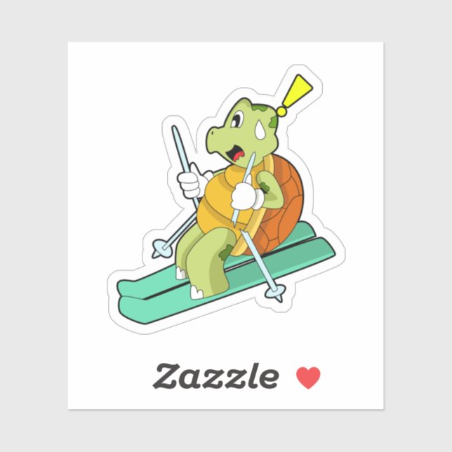 Sticker Tortue en ski avec ski (Feuille)