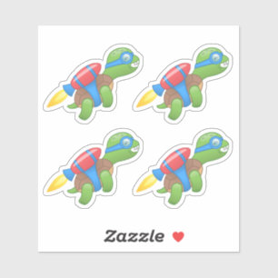 Sticker Tortue volante avec un Jetpack rouge ensemble 4 St