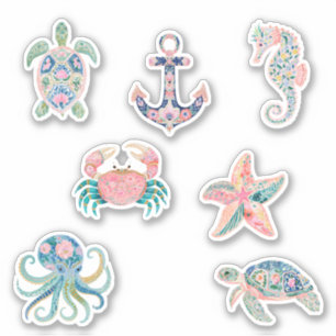 Sticker Tortues de mer Ancre Hippocampe Étoile de mer Crab