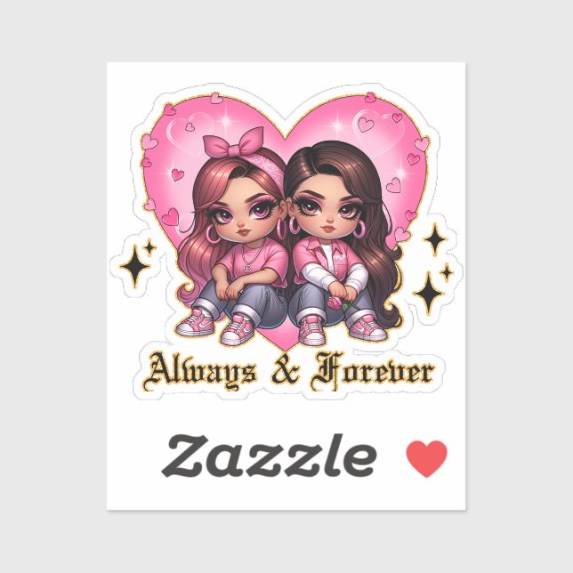 Sticker Toujours & Forever Meilleurs amis filles cadeau (Feuille)
