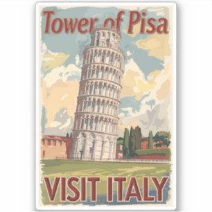 Sticker Tour de Pise Italie Peinture Voyage Art Vintage