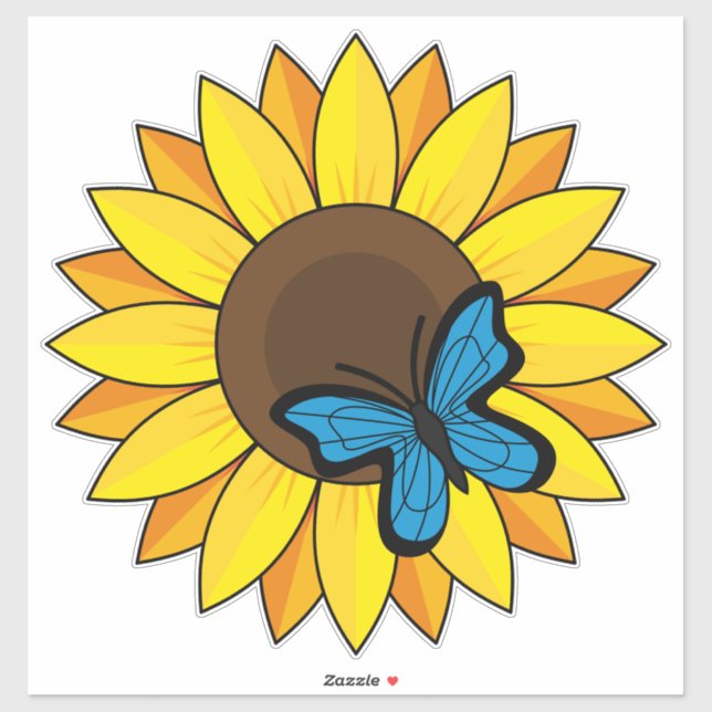 Sticker Tournesol et papillon bleu (Feuille)