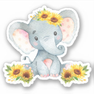 Sticker Tournesol floral mignonne bébé éléphant coupé Viny