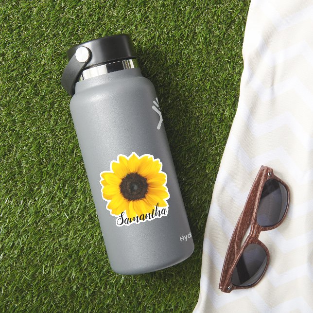 Sticker Tournesol jaune vif portant le nom | Vinyl (HydroFlask Insitu)
