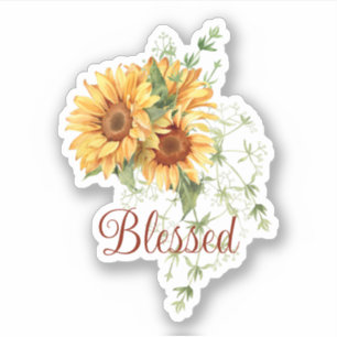 Sticker Tournesols à l'aquarelle avec texte personnalisé