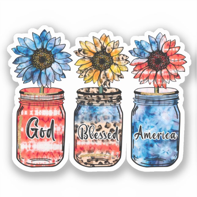 Sticker Tournesols patriotiques dans les jarres | Dieu bén (Recto)