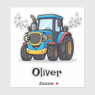 Sticker Tracteur Bleu Musical Mignon qui Chante