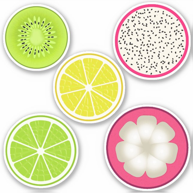 Sticker Tranches de fruits tropicaux, agrumes, dragons, Ki (Devant)