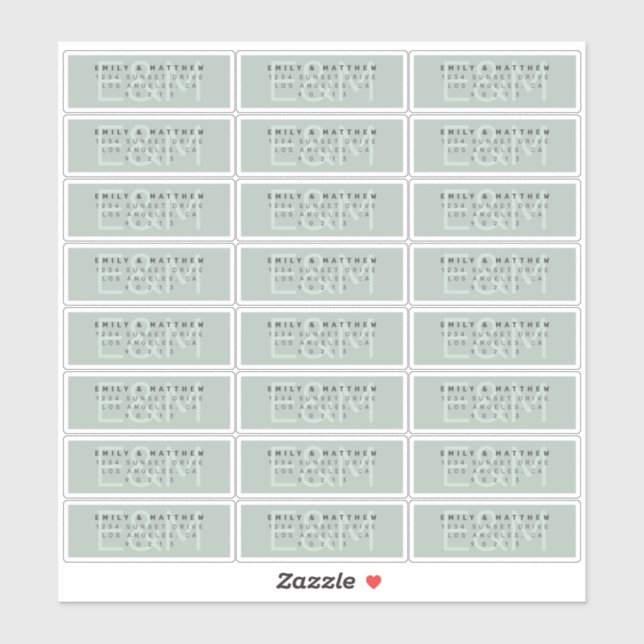 Sticker Transparent Moderne Monogramme Mariage Adresse de  (Feuille)