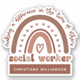 Sticker Travailleur social personnalisé Boho Rainbow