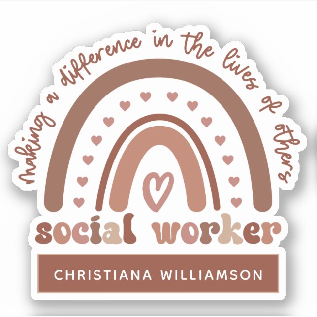 Sticker Travailleur social personnalisé Boho Rainbow (Devant)