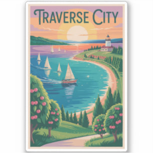 Sticker Traverse City Lake Michigan Illustration Voyage