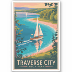 Sticker Traverse City Michigan Illustration Travel Art