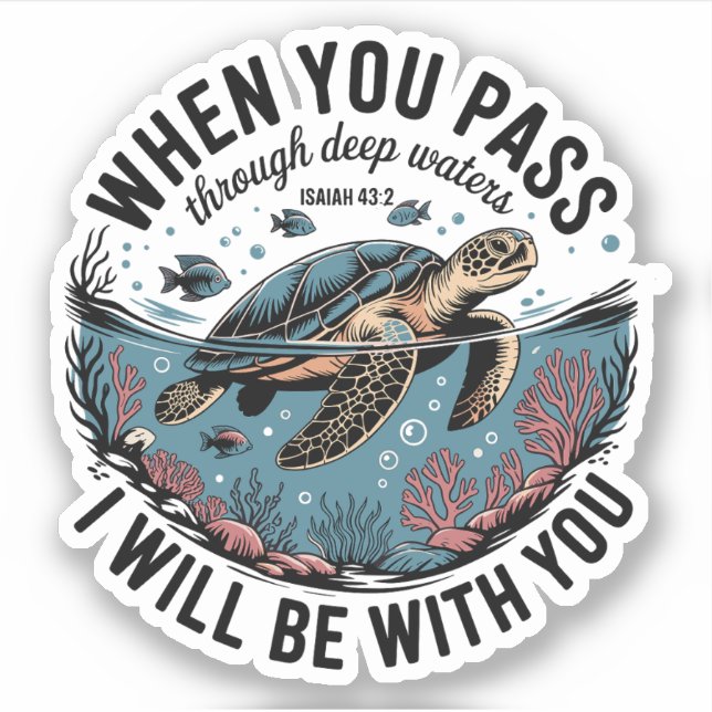 Sticker Traverser les eaux profondes Tortue marine chrétie (Devant)