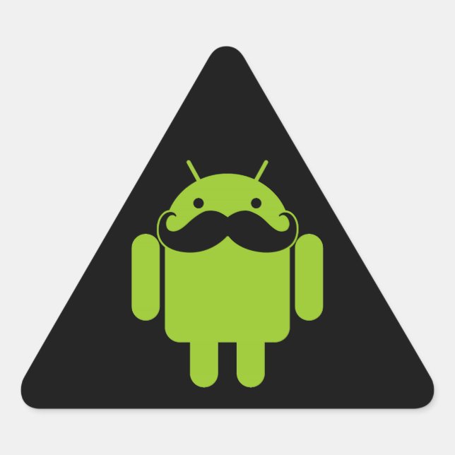 Sticker Triangulaire Android Robot Icon Mustache sur noir (Devant)
