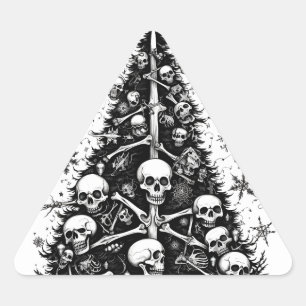 Sticker Triangulaire Arbre de Noël noir Crânes et os