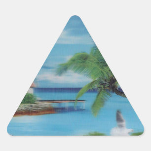Sticker Triangulaire Art de la scène de plage tropicale
