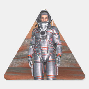 Sticker Triangulaire Astronaute Mars - Explorateur de l'espace sur une 