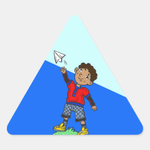 Sticker Triangulaire Avion de papier volant de garçon