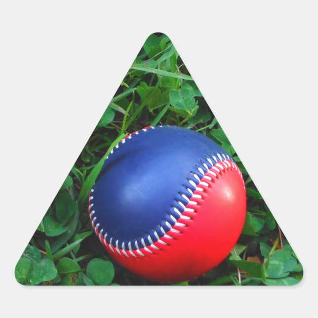 Sticker Triangulaire Baseball Rouge et Bleu avec Stitch Blanc (Devant)