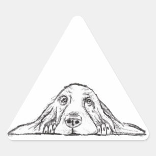 Sticker Triangulaire basset hound noir blanc yeux de chiot simple