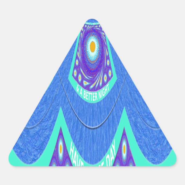 Sticker Triangulaire Belle Batik Bleu Cyan Bleu Imprimer vectoriel Art (Devant)