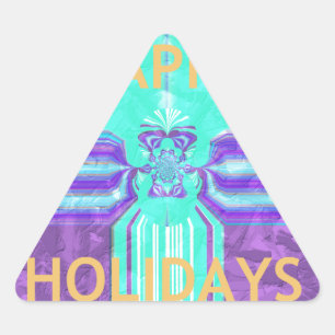 Sticker Triangulaire Belle Happy Holidays Blue Cyan conception vectorie