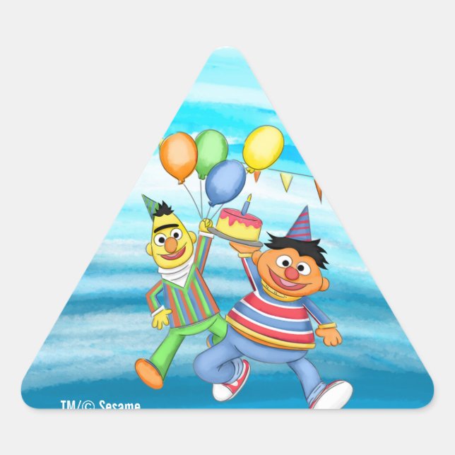 Sticker Triangulaire Bert et Ernie Balloons d'anniversaire (Devant)