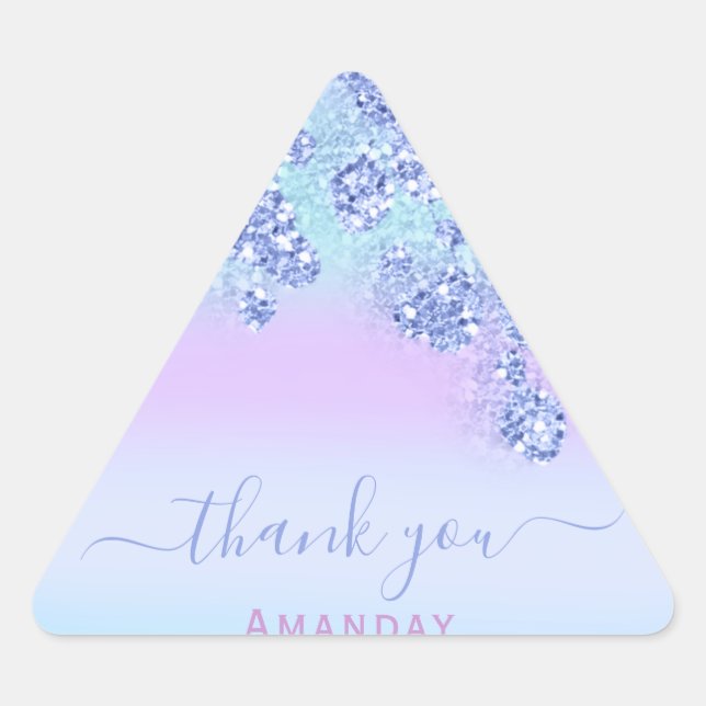 Sticker Triangulaire Bleu Rose Floral Triangle Pailleté Anniversaire de (Devant)