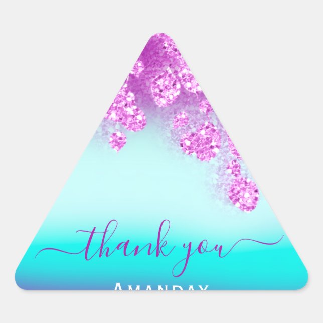 Sticker Triangulaire Bleu rose floral triangle Parties scintillant nupt (Devant)