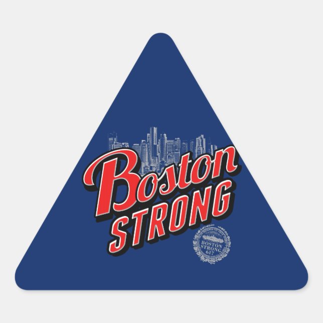 Sticker Triangulaire Boston Strong dans un décor rouge et bleu (Devant)