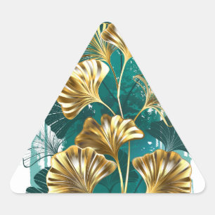 Sticker Triangulaire Branche avec Feuilles d'or Ginko Biloba