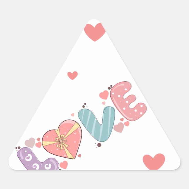 Sticker Triangulaire Calcomanía "Love You" - Joyeux Jour avec les coeur (Devant)