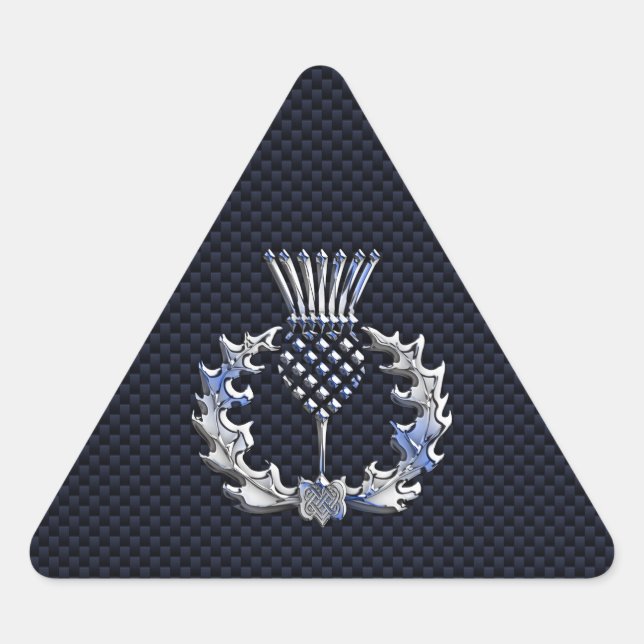 Sticker Triangulaire Carbone Fibre Print Silver Scottish Thistle (Devant)