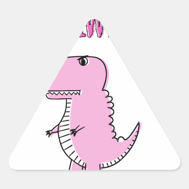 Sticker Triangulaire Cartoon T-Rex Dinosaur Mignonne Et Rose En Colère (Devant)