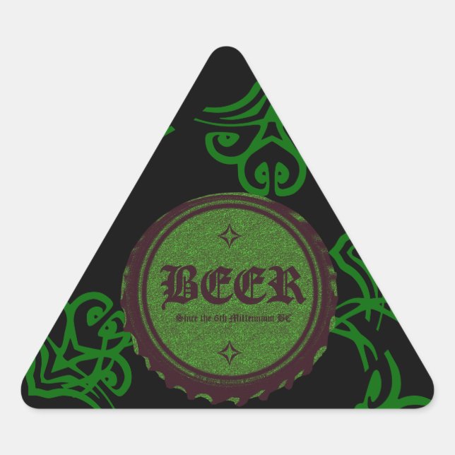 Sticker Triangulaire Casquette de bouteille de bière vert, (Devant)