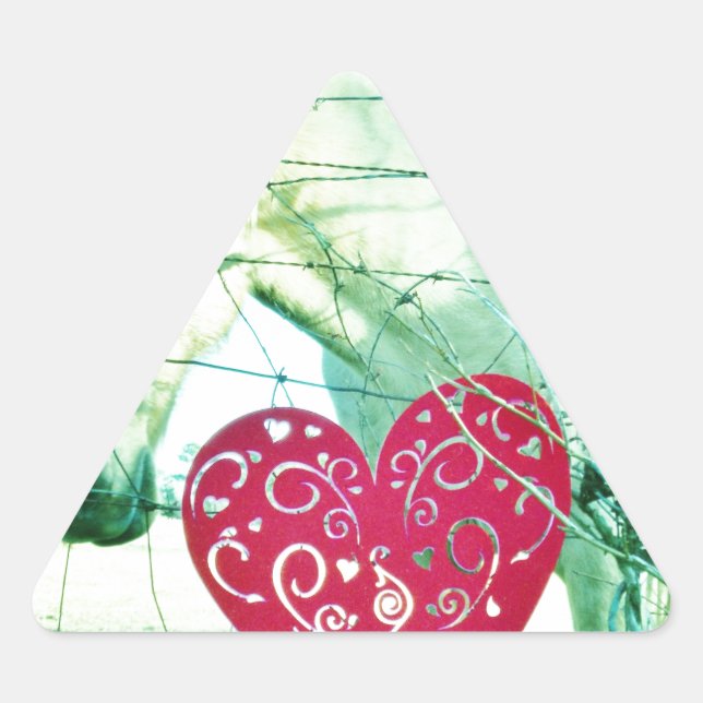Sticker Triangulaire Cheval Blanc Coeur Rouge Saint Valentin (Devant)