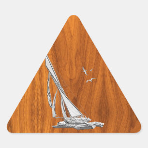 Sticker Triangulaire Chrome Regatta Sailboat on Teak Veneer Styles