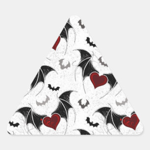 Sticker Triangulaire Coeur d'Halloween avec ailes de chauve-souris noir