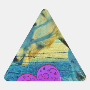 Sticker Triangulaire Coeur rose et Cheval jaune