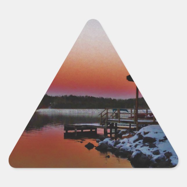 Sticker Triangulaire Coucher de soleil sur le quai du lac Arrowhead (Devant)