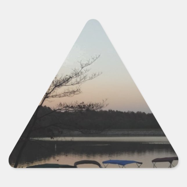 Sticker Triangulaire Coucher le soleil, lever la lune sur le lac Arrowh (Devant)