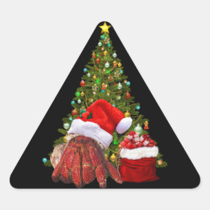 Sticker Triangulaire Crabe père Noël Amusant Crabe de Noël Hermite Crab