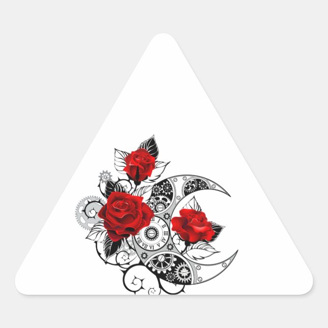 Sticker Triangulaire Croissant Mécanique avec Roses Rouges (Devant)
