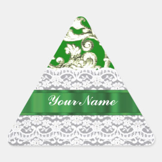 Sticker Triangulaire Damas à fleurs vertes