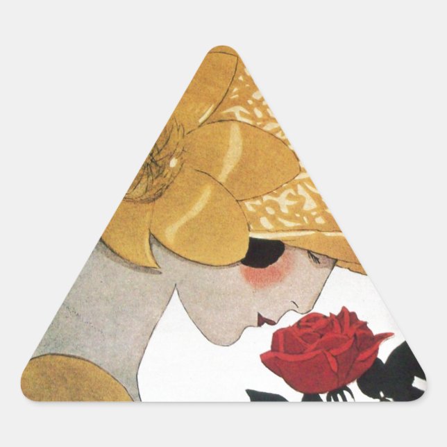 STICKER TRIANGULAIRE DAME AVEC ROSE ROUGE (Devant)