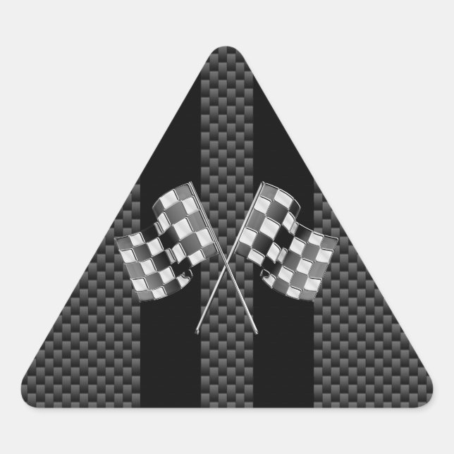 Sticker Triangulaire Drapeaux de course sur bandes noires Style fibre d (Devant)