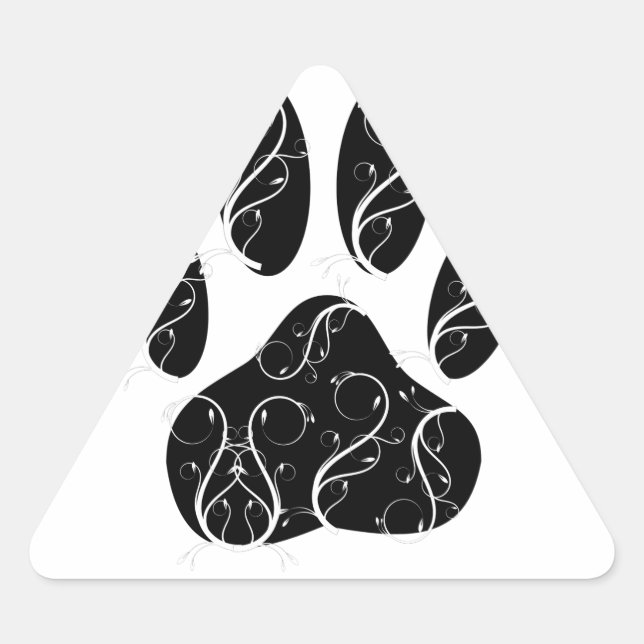 Sticker Triangulaire Empreinte de patte Chien Noir Avec Flouris Blanc (Devant)
