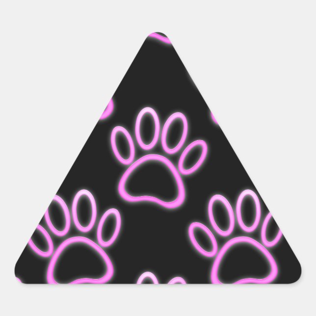 Sticker Triangulaire Empreinte de patte de chien de Néon rose (Devant)
