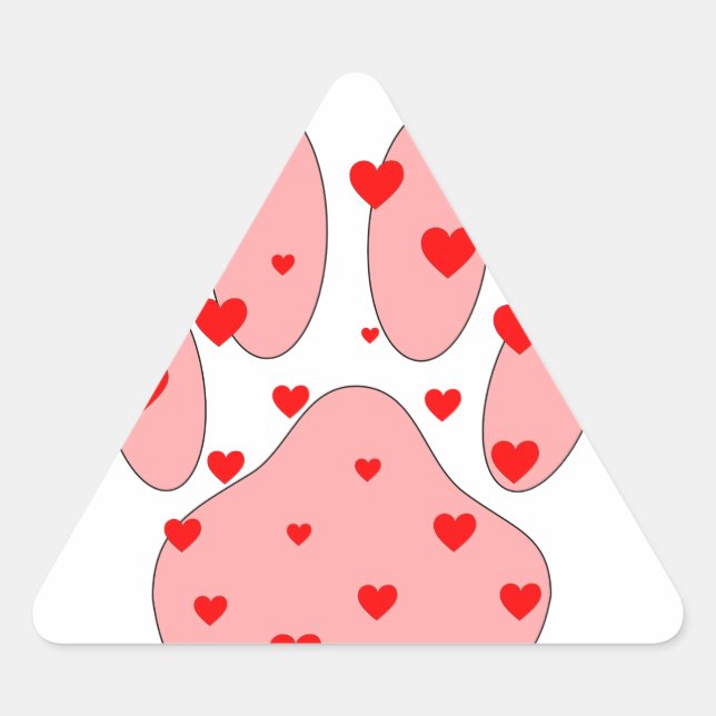 Sticker Triangulaire Empreinte de patte rose aux coeurs (Devant)